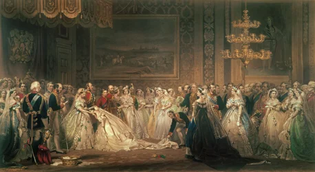 Un Salón en el Palacio de St. James en el reinado de la Reina Victoria, grabado por P. Stacpoole, pub. por William Lucas y Co., 1864